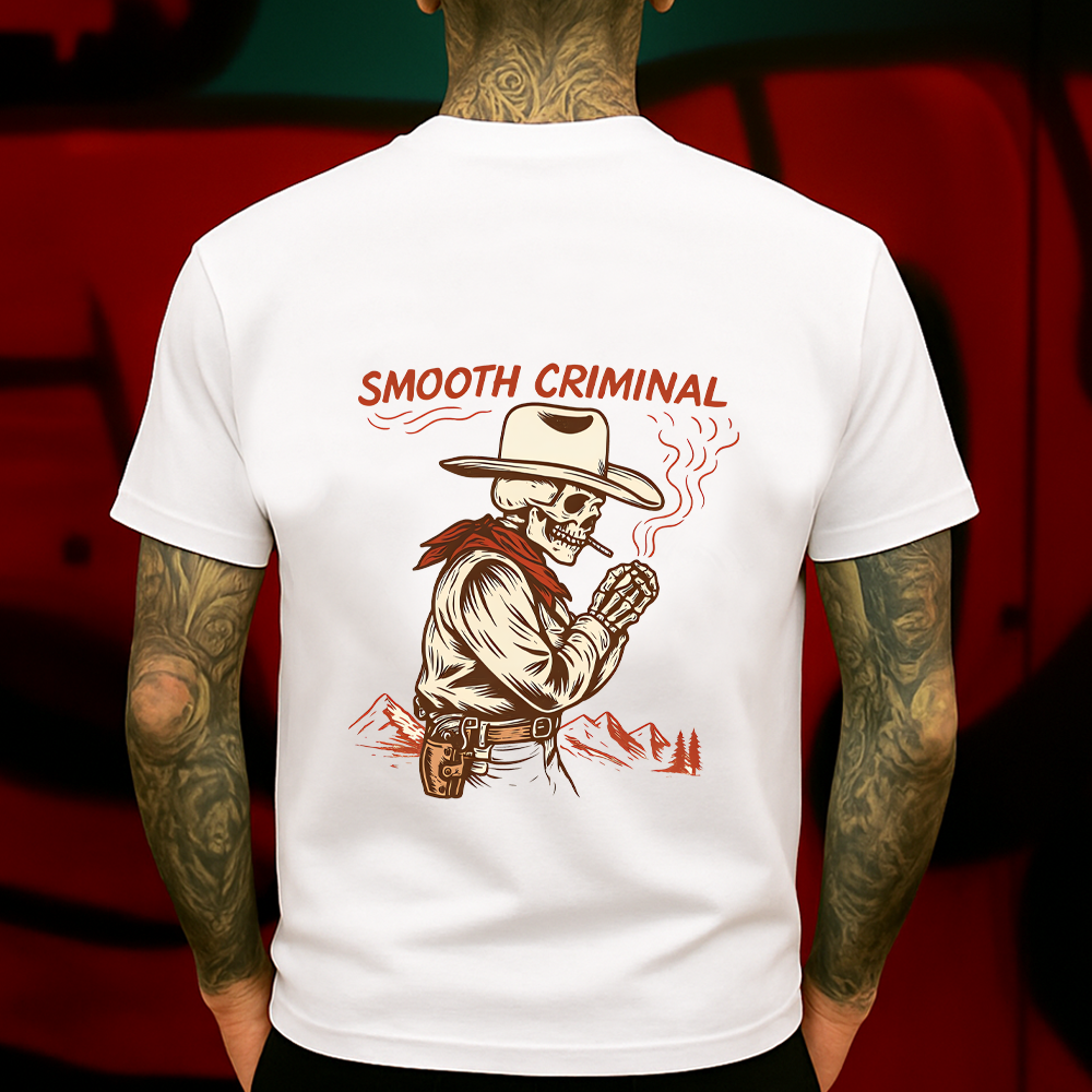 Smooth Criminal Skeleton Cowboy T-Shirt – Vintage Western Outlaw Graphic Tee