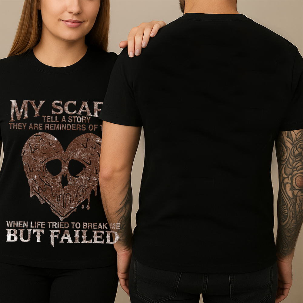 My Scars Tell a Story T-Shirt – Resilience Skull Heart Graphic Tee