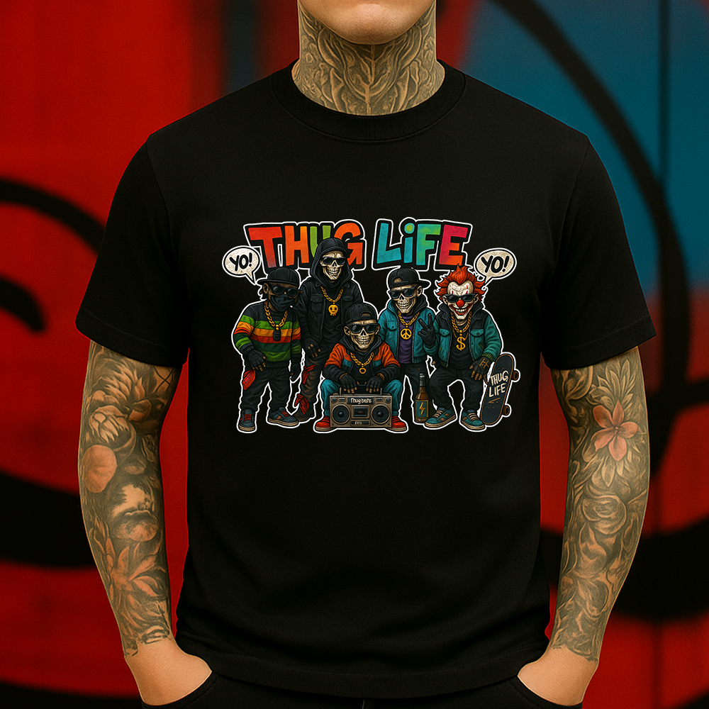 Thug Life Crew T-Shirt – Edgy Skeleton Rap Street Style Tee