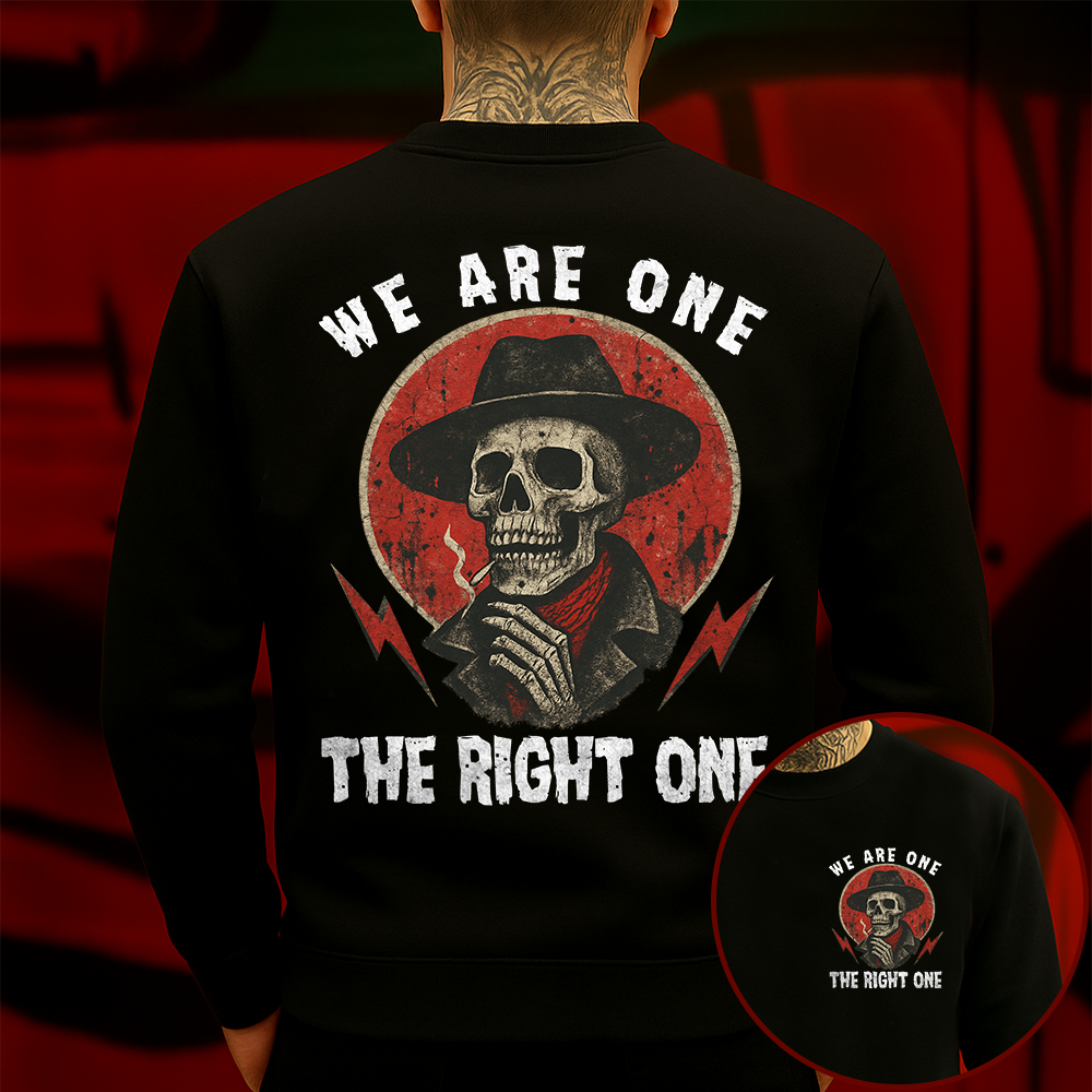 We Are One The Right One Sweatshir Western Gothic Skull Cowboy Graphic for Bold Streetwear Fans