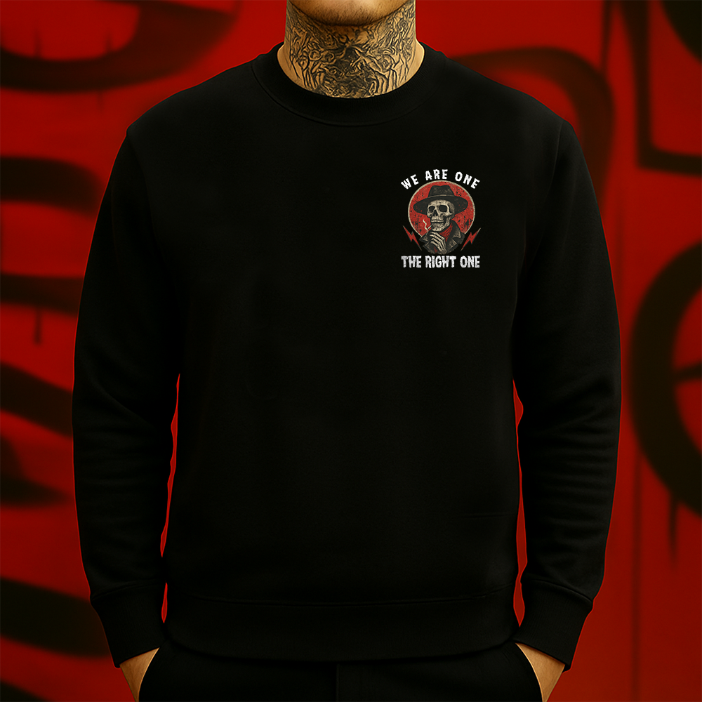 We Are One The Right One Sweatshir Western Gothic Skull Cowboy Graphic for Bold Streetwear Fans