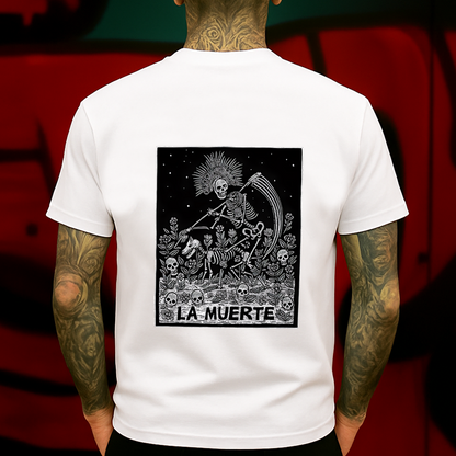 La Muerte T-Shirt – Day of the Dead Skeleton Reaper Graphic – Mexican Folk Art Skull Tee