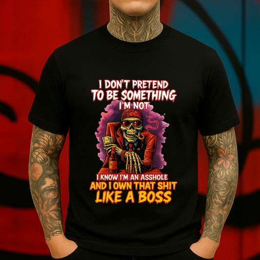 Like a Boss Skeleton T-Shirt – Badass Money Cigar Skull Graphic Tee, I Know I’m an Asshole Statement Shirt, Savage Alpha Attitude Top