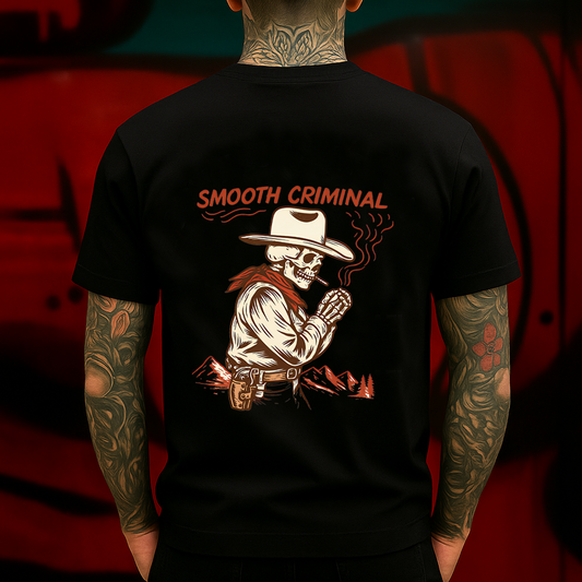 Smooth Criminal Skeleton Cowboy T-Shirt – Vintage Western Outlaw Graphic Tee