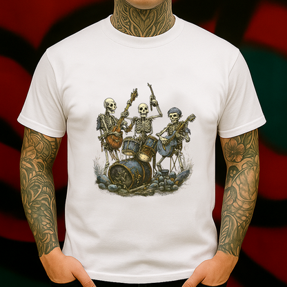 Skeleton Band T-Shirt – Vintage Rock n’ Roll Undead Musicians Graphic Tee, Funny Gothic Music Lover Shirt, Retro Halloween Aesthetic
