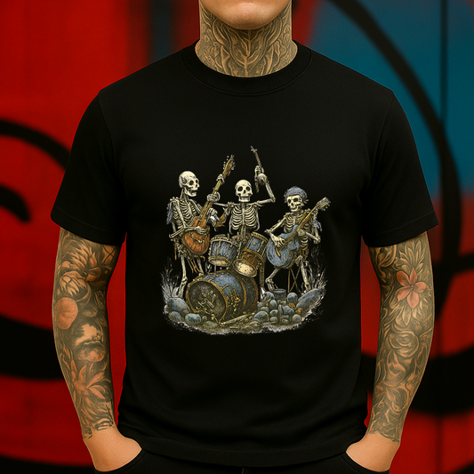 Skeleton Band T-Shirt – Vintage Rock n’ Roll Undead Musicians Graphic Tee, Funny Gothic Music Lover Shirt, Retro Halloween Aesthetic