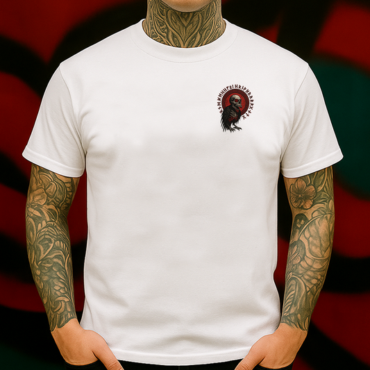 Gothic Skull Raven T-Shirt, Viking Rune Crow Tee, Dark Horror Skeleton Shirt for Men, Punk Streetwear Graphic Tee