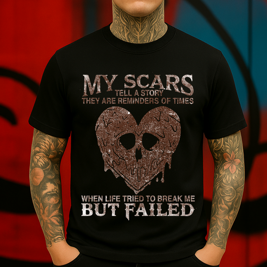 My Scars Tell a Story T-Shirt – Resilience Skull Heart Graphic Tee