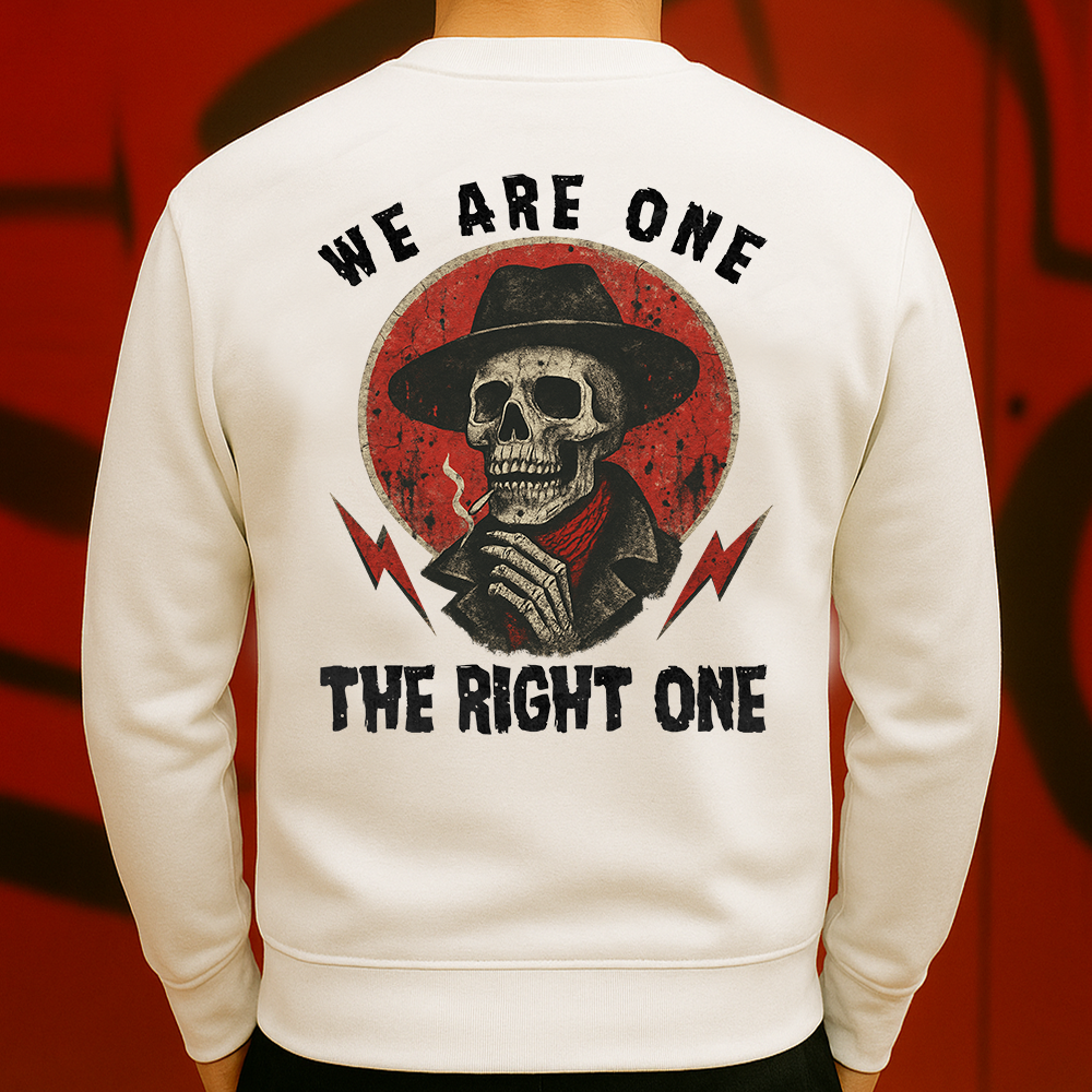 We Are One The Right One Sweatshir Western Gothic Skull Cowboy Graphic for Bold Streetwear Fans