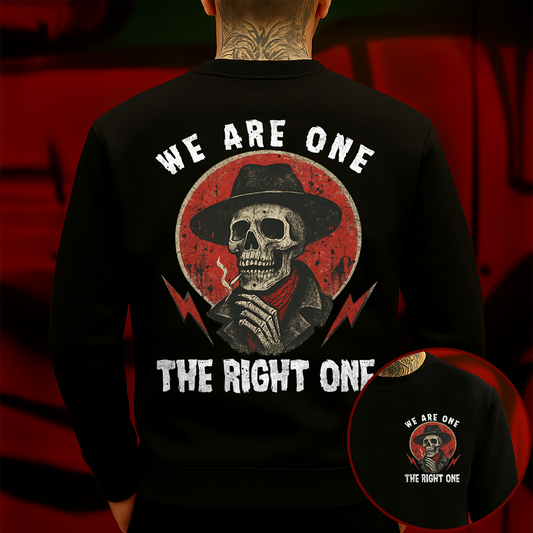 We Are One The Right One Sweatshir Western Gothic Skull Cowboy Graphic for Bold Streetwear Fans