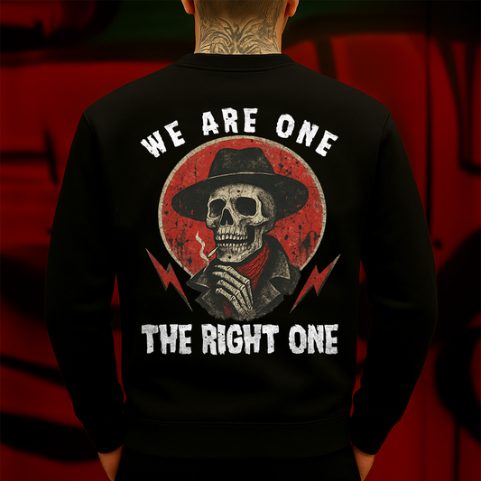 We Are One The Right One Sweatshir Western Gothic Skull Cowboy Graphic for Bold Streetwear Fans