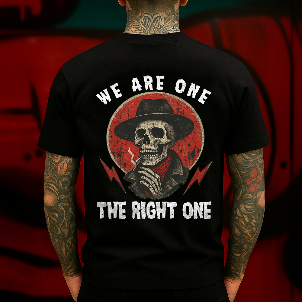 We Are One The Right One T-Shirt Western Gothic Skull Cowboy Graphic for Bold Streetwear Fans