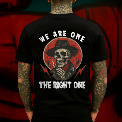 We Are One The Right One T-Shirt Western Gothic Skull Cowboy Graphic for Bold Streetwear Fans