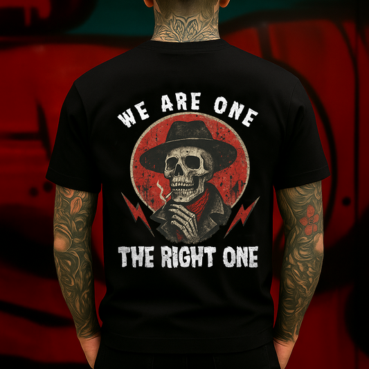 We Are One The Right One T-Shirt Western Gothic Skull Cowboy Graphic for Bold Streetwear Fans