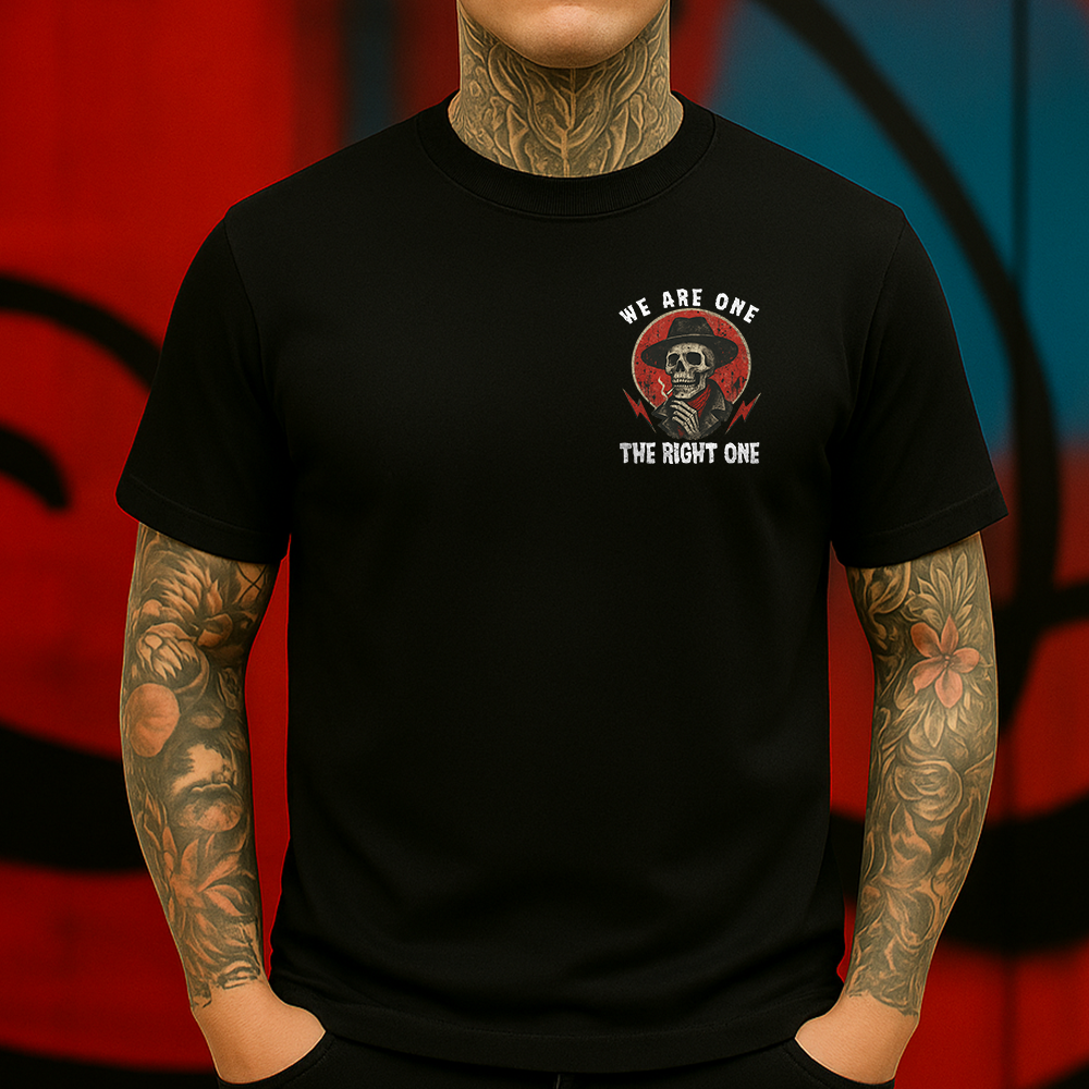 We Are One The Right One T-Shirt Western Gothic Skull Cowboy Graphic for Bold Streetwear Fans