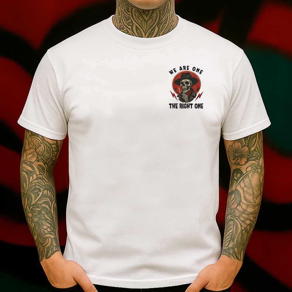 We Are One The Right One T-Shirt Western Gothic Skull Cowboy Graphic for Bold Streetwear Fans