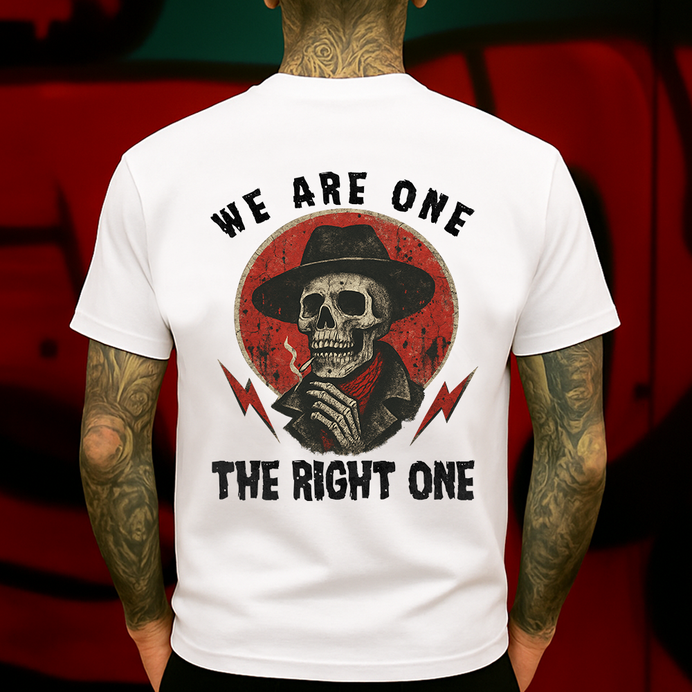 We Are One The Right One T-Shirt Western Gothic Skull Cowboy Graphic for Bold Streetwear Fans
