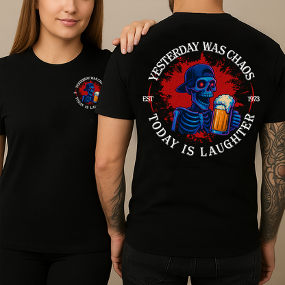 Vintage Skull Shirt - Yesterday Was Chaos Today Is Laughter  Retro Grunge T-Shirt