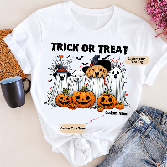 Halloween Dog Lover Shirt – Custom Pet Face & Name Trick or Treat Tee